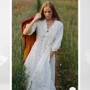 Son de flor linen Ophelia dress 3/4 sleeve in apple blossom